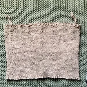 Frill trim shirred light pink tube top